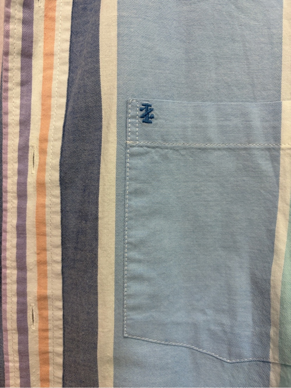 Izod Saltwater Pastel Multi-Stripe Button-Down Shirt - Light Green Blue Pink M - Picture 6 of 10